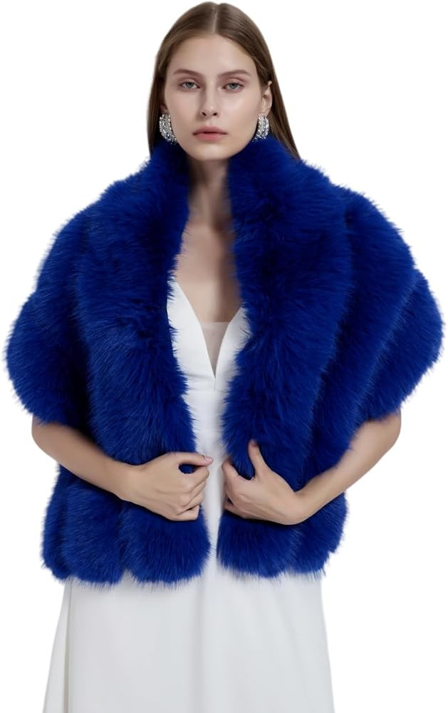UMREN Women's Luxury Party Faux Fox Fur Long Shawl Cloak Cape for Winter | Amazon (US)
