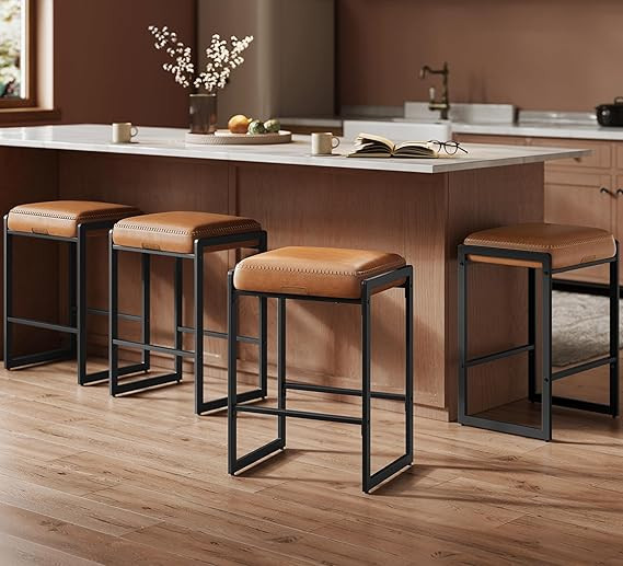VASAGLE EKHO Collection - Bar Stools Set of 4, Counter Height Bar Stools, Synthetic Leather with ... | Amazon (US)