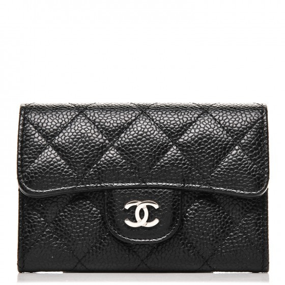 Women's Chanel Flap Card Holder Quilted Caviar Silvertone in Black | StockX