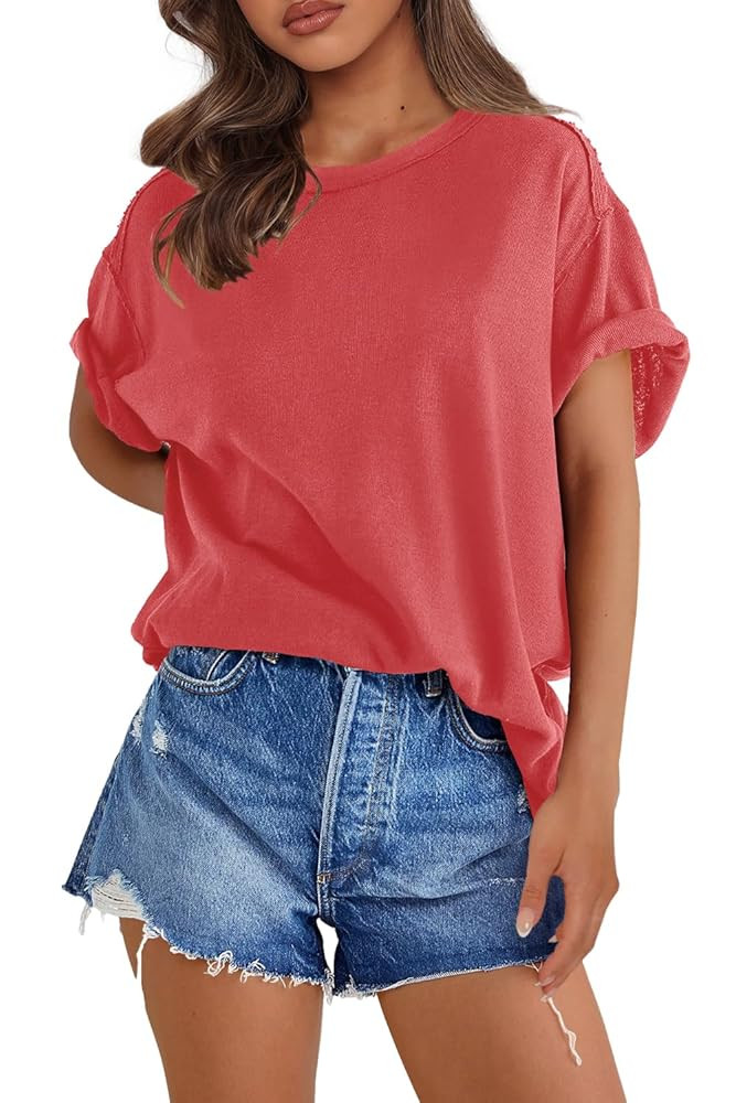 SENSERISE Womens Oversized T Shirts Crewneck Short Sleeve Summer Athletic BF Tees Shirt Loose Fit... | Amazon (US)