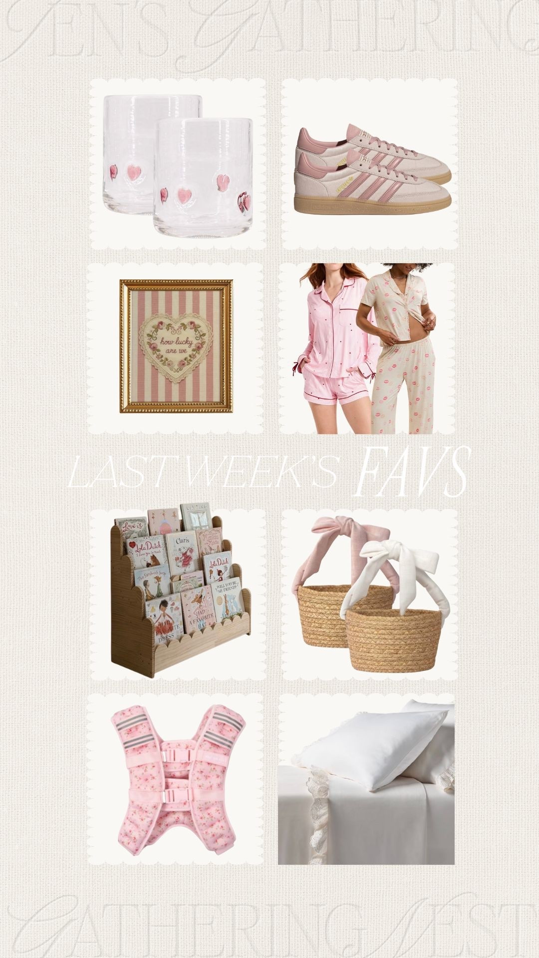 Last weeks favorites 🤍🎀

#Valentines #ValentinesPajamas #ValentinesPJs #ValentinesPrintable #WalkingVest #WeightedVest #Bedsheets #Ruffles #Coquette #IconGlassHashtagValentinesGlassware #HeartIconCups #LoveBasket #ValentinesBasket #Adidas #target #amazon

#LTKFindsUnder100 #LTKSeasonal #LTKFindsUnder50