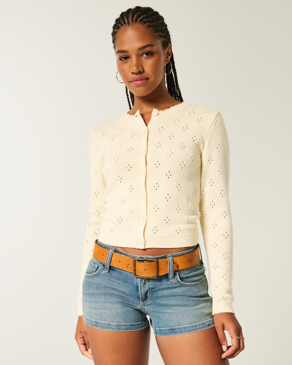Eyelet Crew Cardigan | Hollister (US)