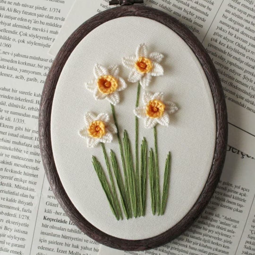 Daffodil Embroidery Hoop Art - Narcissus Flower Embroidery Wall Decor - 3D Floral Hand Embroidery | Etsy (US)