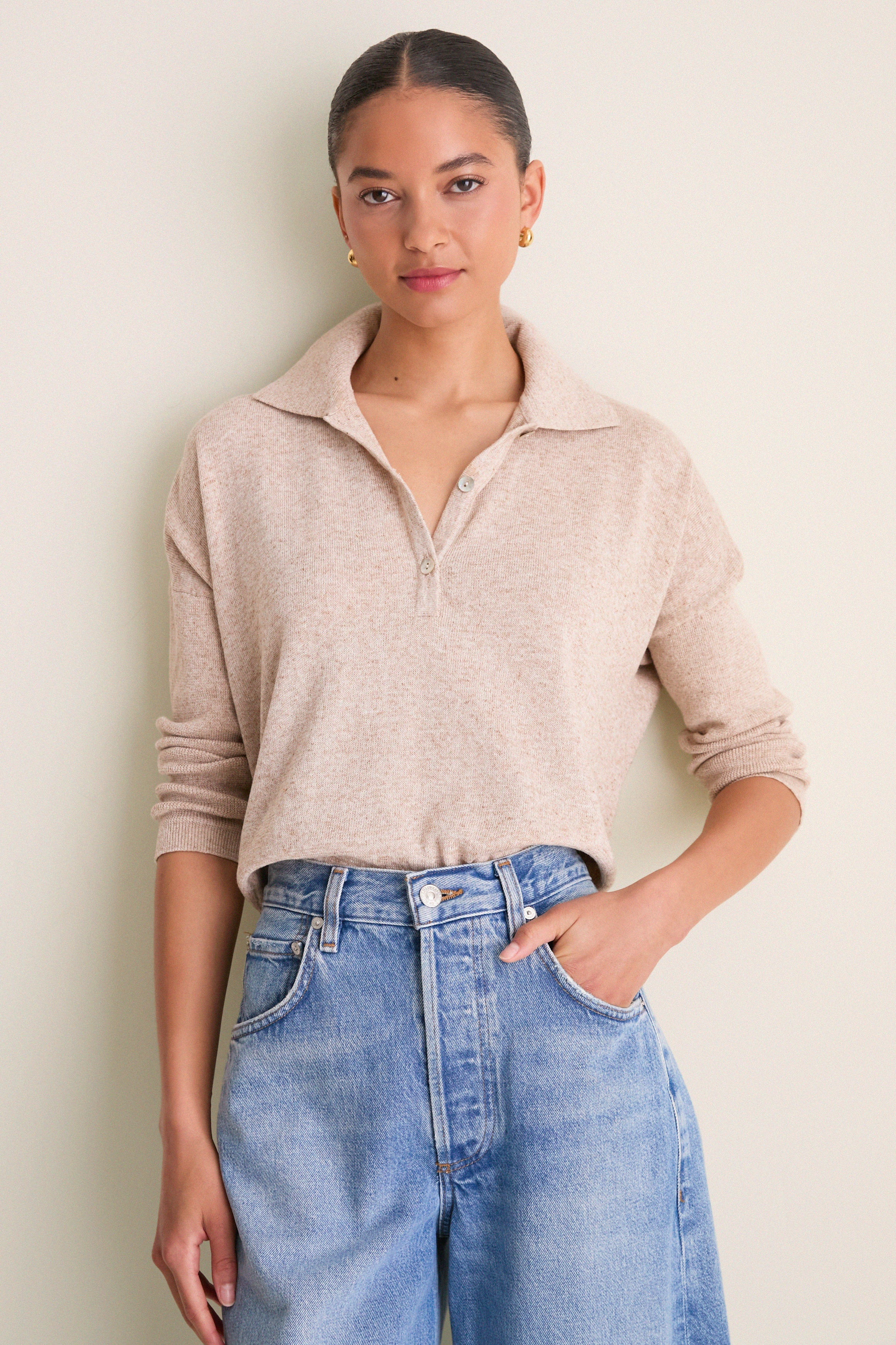 Tan Clayton Long Sleeve Knit Polo | Tuckernuck (US)