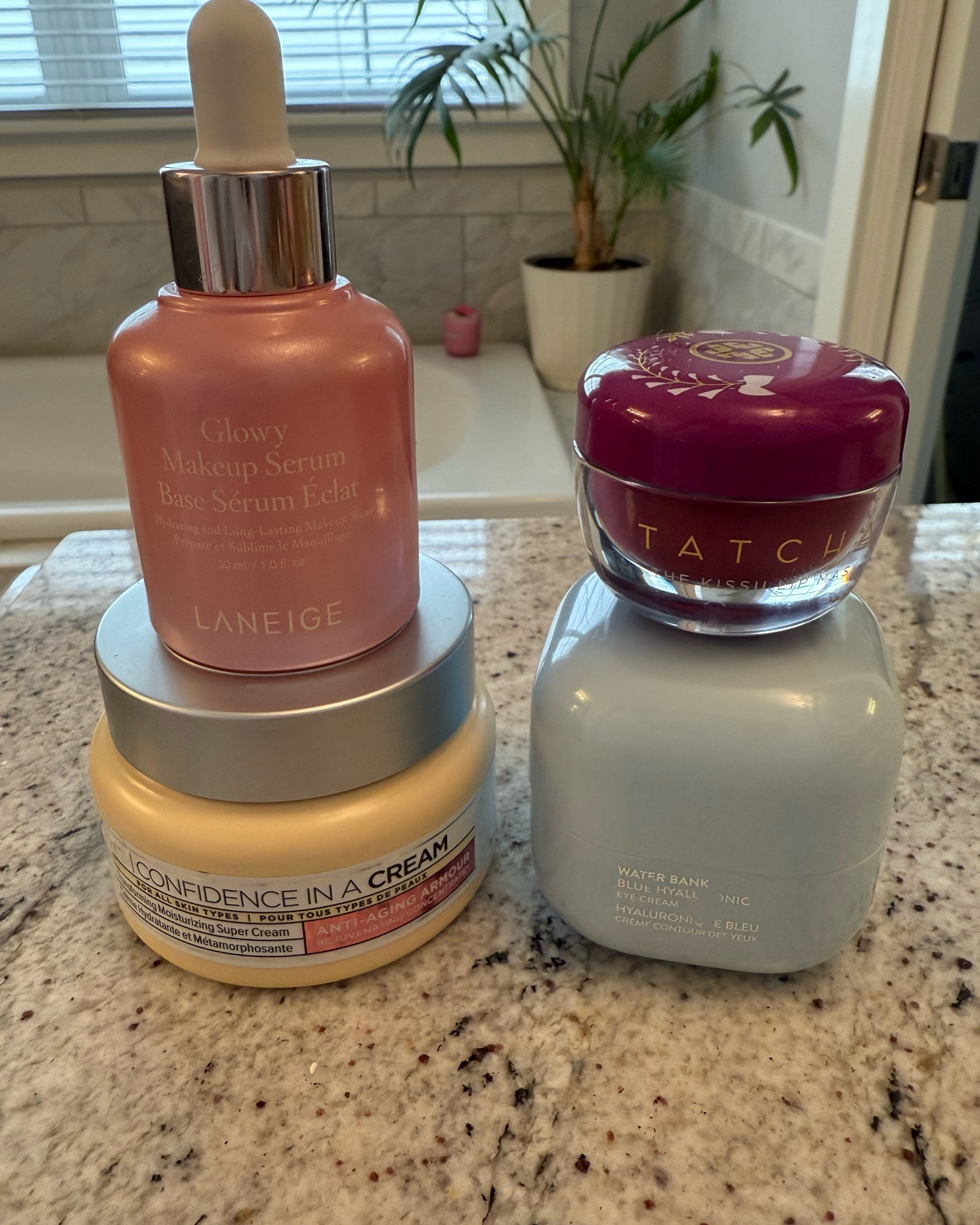 New skincare obsessions! 
The Laneige Glowy Makeup serum makes my makeup so smooth and dewy without shine and the Tatcha tinted tip mask is perfect for all day, a subtle tint and so moisturizing! 
This It Cosmetics confidence in a cream is the very best day moisturizer! It is so rich and hydrating, but not too thick. I do not know how I lived without these amazing products!