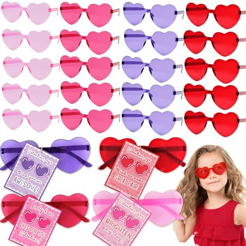 BIWEIS Valentines Day Gifts for Kids, 20 Pack Valentines Day Cards with Heart Shaped Sunglasses Bulk, Valentines Party Favors Classroom Exchange Cards for Kids Boys Girls School | Amazon (US)