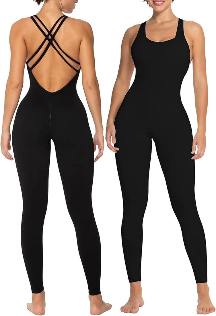 Sunzel Jumpsuits for Women Backless, Seamless Workout One Piece Bodycon Romper Scoop Neck, Butt S... | Amazon (US)