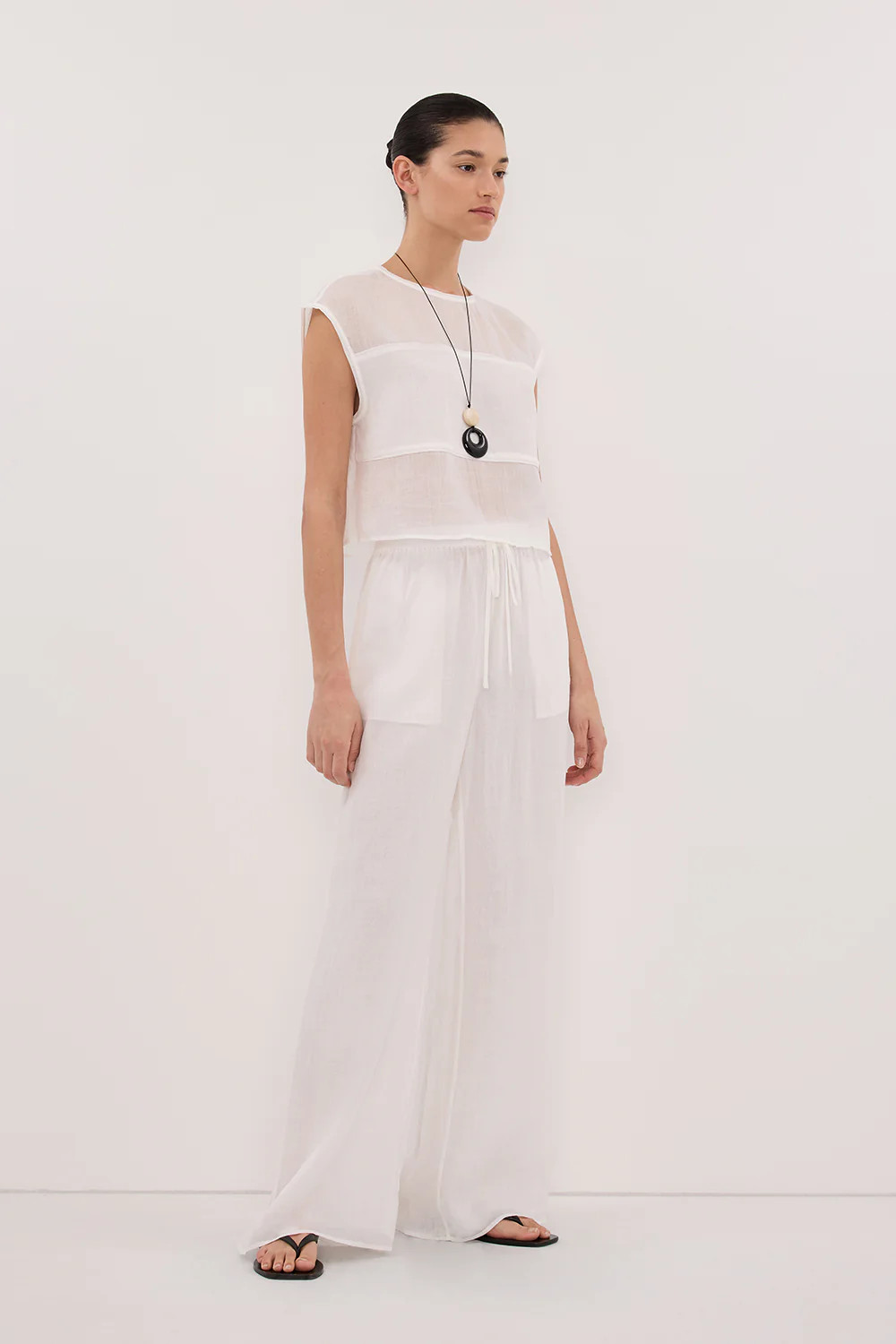 KAI WHITE RAMIE PANELLED TOP | DISSH