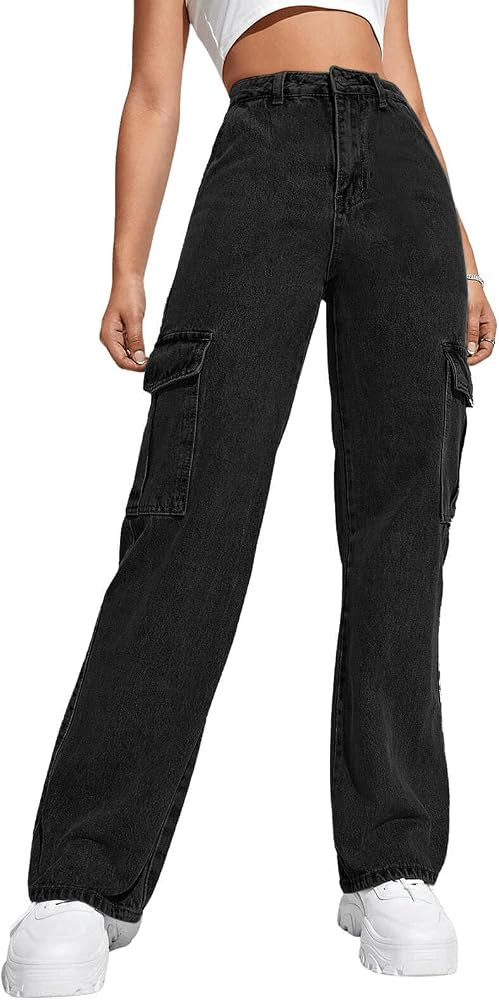 Haloumoning Girls Jeans Denim Elastic High Waisted Wide Leg Baggy Cargo Pants with Pockets 5-14 Y... | Amazon (US)