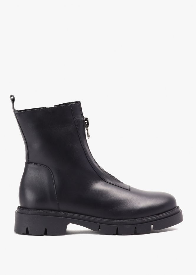 Lippy Black Leather Front Zip Ankle Boots | Daniel Footwear (UK)