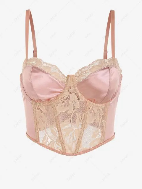 Lace Insert Satin Underwire Corset Camisole | ZAFUL (Global)