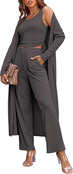 Ekouaer Women's 3 Piece Knit Lounge Set Sweatsuit | Amazon (US)