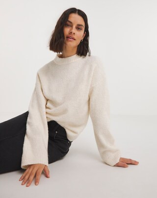 Cream Boucle Crew Neck Jumper | Simply Be (UK)