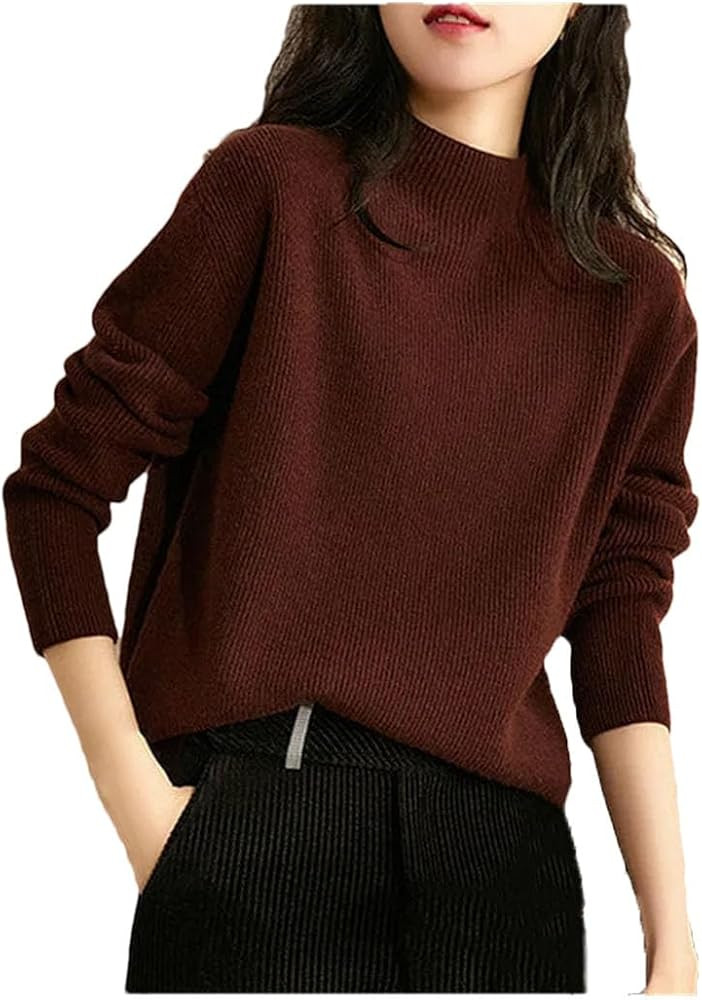 Casual Sweater for Women Round Neck Solid Knitted Top Thicken Warm Unique Soft Slim Pullover | Amazon (US)