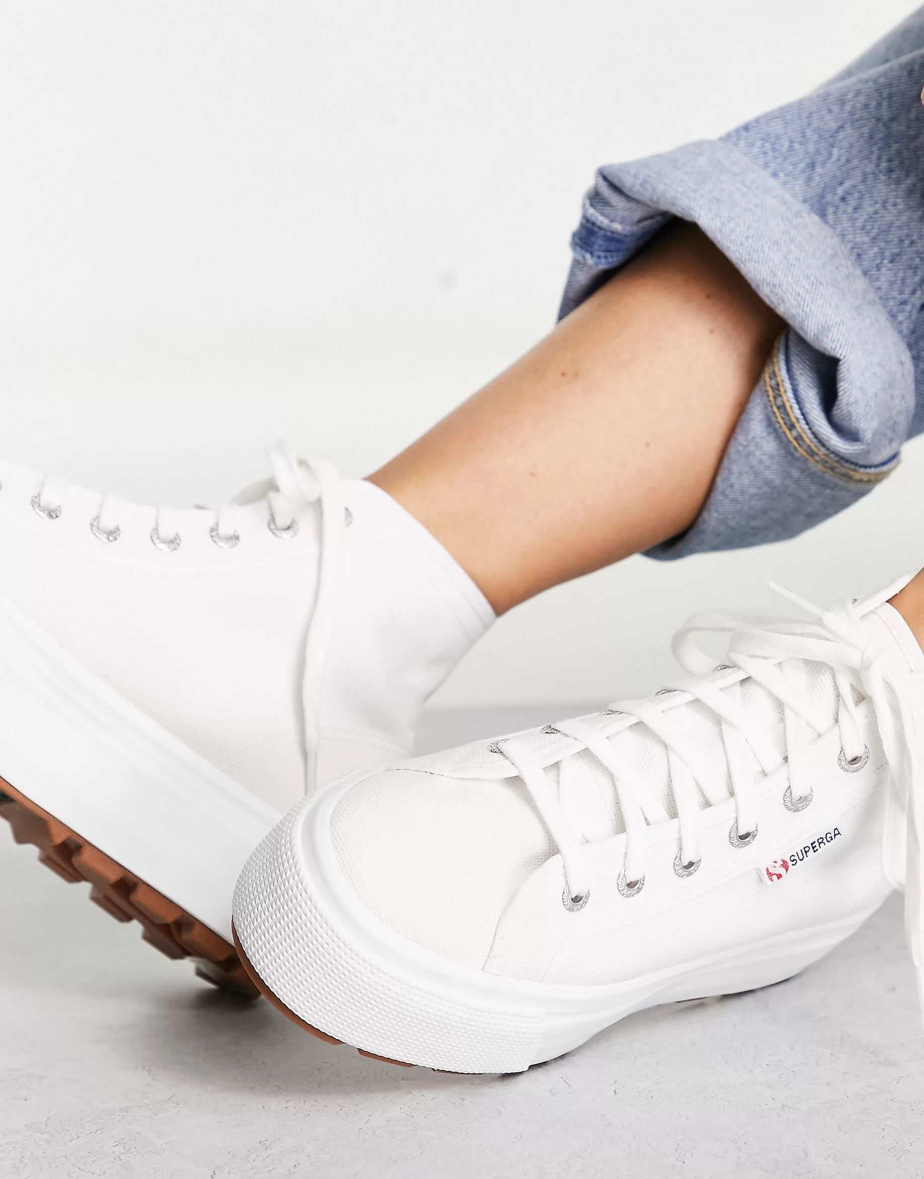 Superga 2705 Tank hi top flatform sneakers in white canvas | ASOS (Global)