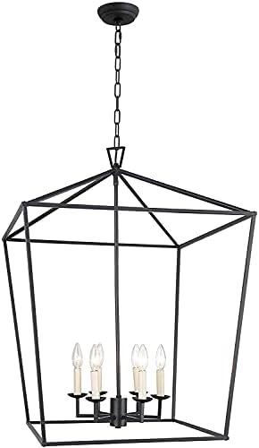 W24" X H34" 6 Light Steel Cage Large Lantern Iron Art Design Candle-Style Chandelier Pendant, Foy... | Amazon (US)