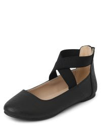 Girls Uniform Cross Strap Ballet Flats - black | The Children's Place