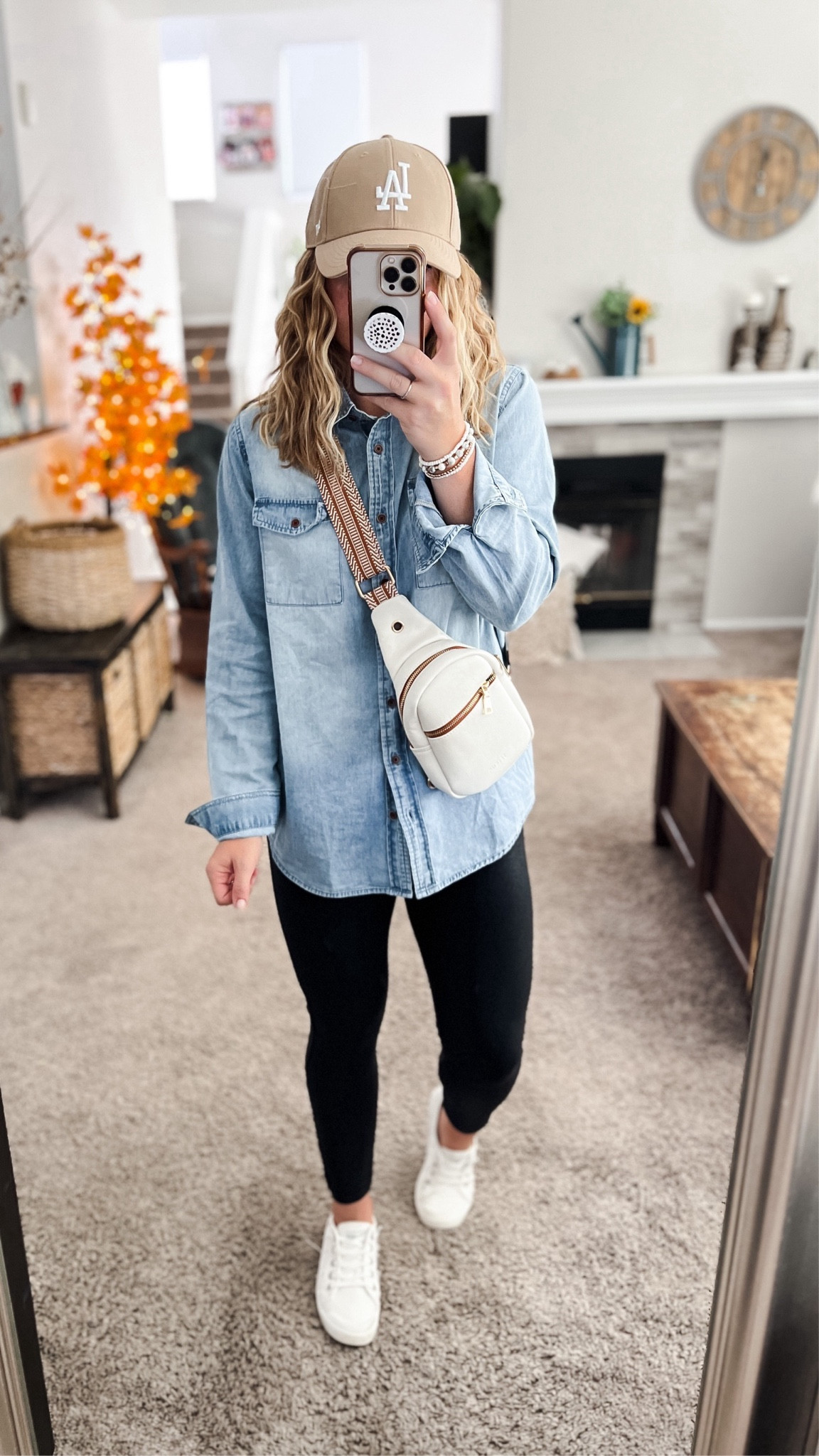 Chambray button down shirt with a sling bag, leggings, sneakers, and beige baseball hat. Everything fits TTS

//Fall outfits 2024, fall fashion finds, fall favorites amazon,petite amazon fashion, casual mom outfit ideas, early fall outfit amazon, amazon outfit ideas, casual outfit ideas, outfit inspo, casual fashion, amazon fall fashion, amazon casual outfit fall, cute casual outfit, outfit ideas fall, amazon shoes, amazon bag, purse, size 4-6, casual fall outfits, casual outfit ideas everyday, fall tops, fall fashion, fall bags, autumn outfit, #falloutfit 

#LTKFindsUnder50 #LTKItBag #LTKStyleTip