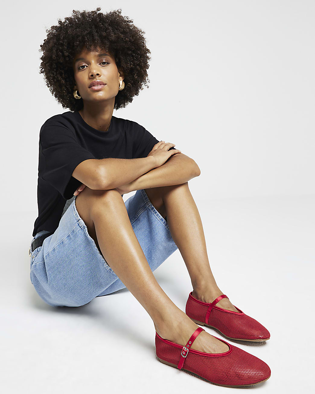 Red mesh mary jane ballet pumps | River Island (UK & IE)