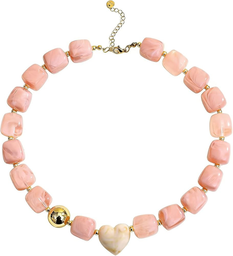 Colorful Resin Chunky Beaded Choker Necklace for Women, Summer Beach Jewelry | Amazon (US)