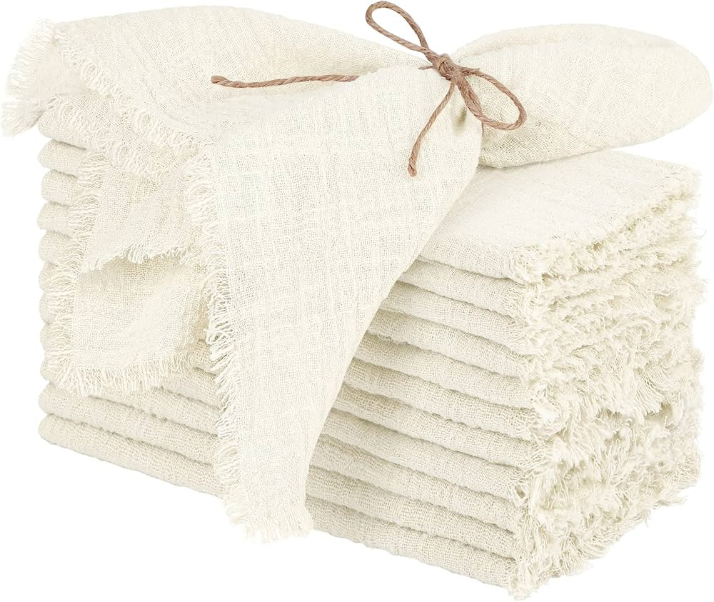 TURSTIN 12 Pieces Cotton Linen Cloth Napkin Handmade Cloth Napkin with Fringe 17 x ... | Amazon (US)