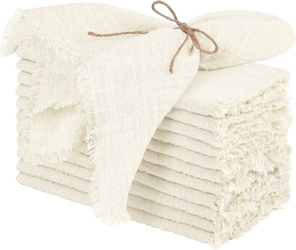 TURSTIN 12 Pieces Cotton Linen Cloth Napkin Handmade Cloth Napkin with Fringe 17 x 17 Inch Soft C... | Amazon (US)