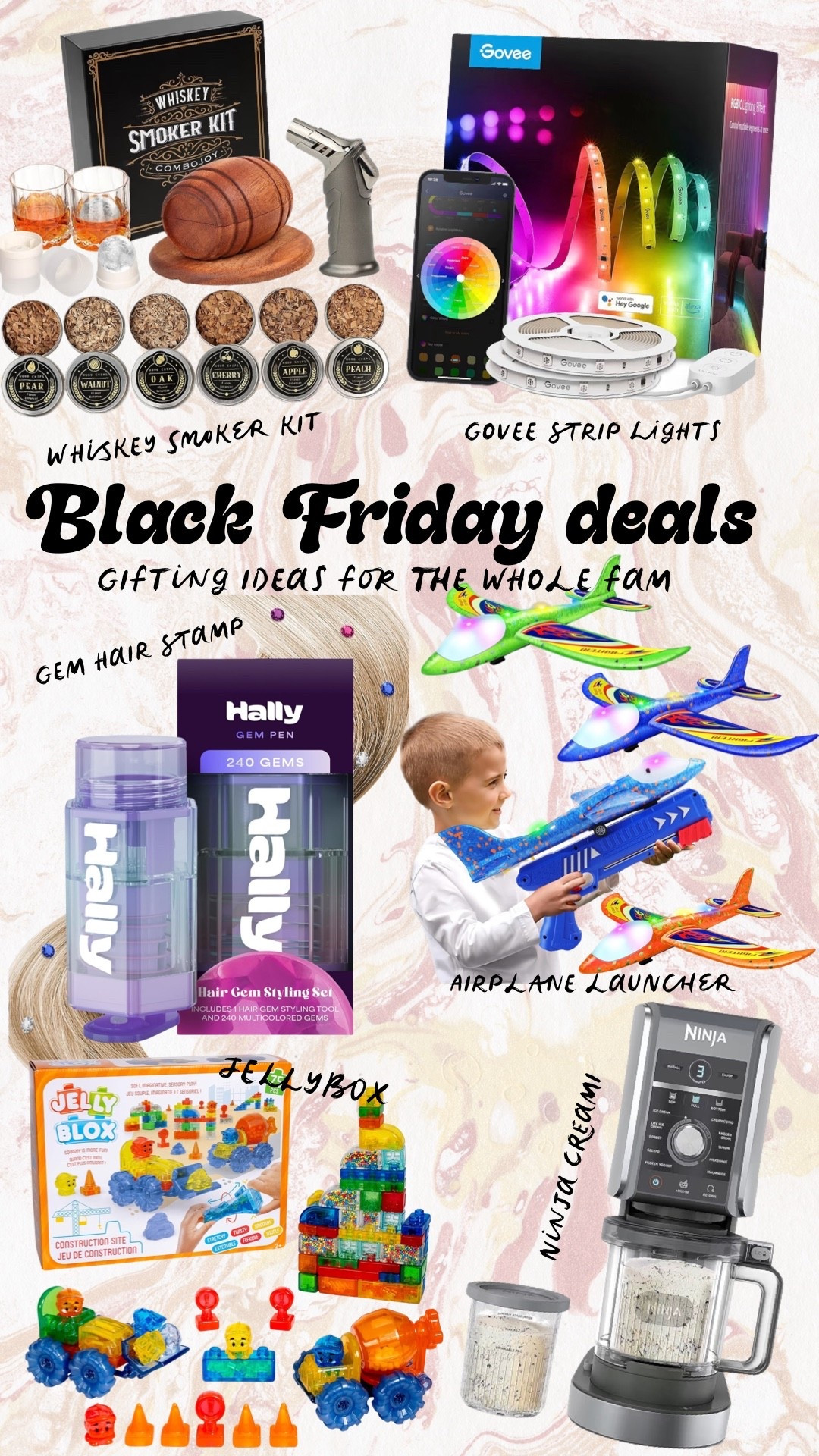 Black Friday Amazon deals for the whole family! Whiskey smoker kit, Govee strip lights for my teen, gem hair stamper, airplane launcher, Jellybox , and ninja creami for me :) #ad #winterfavorites2025 #founditonamazon

#LTKHoliday #LTKGiftGuide #LTKSeasonal