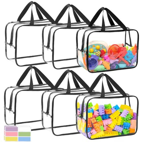 6 Packs Large Toy Storage Bags, Dual Zippers and Portable Handheld Design, Clear Waterproof Toy Organizer Bags with Labels, Board Game Storage for Building Blocks, Puzzle | Amazon (US)