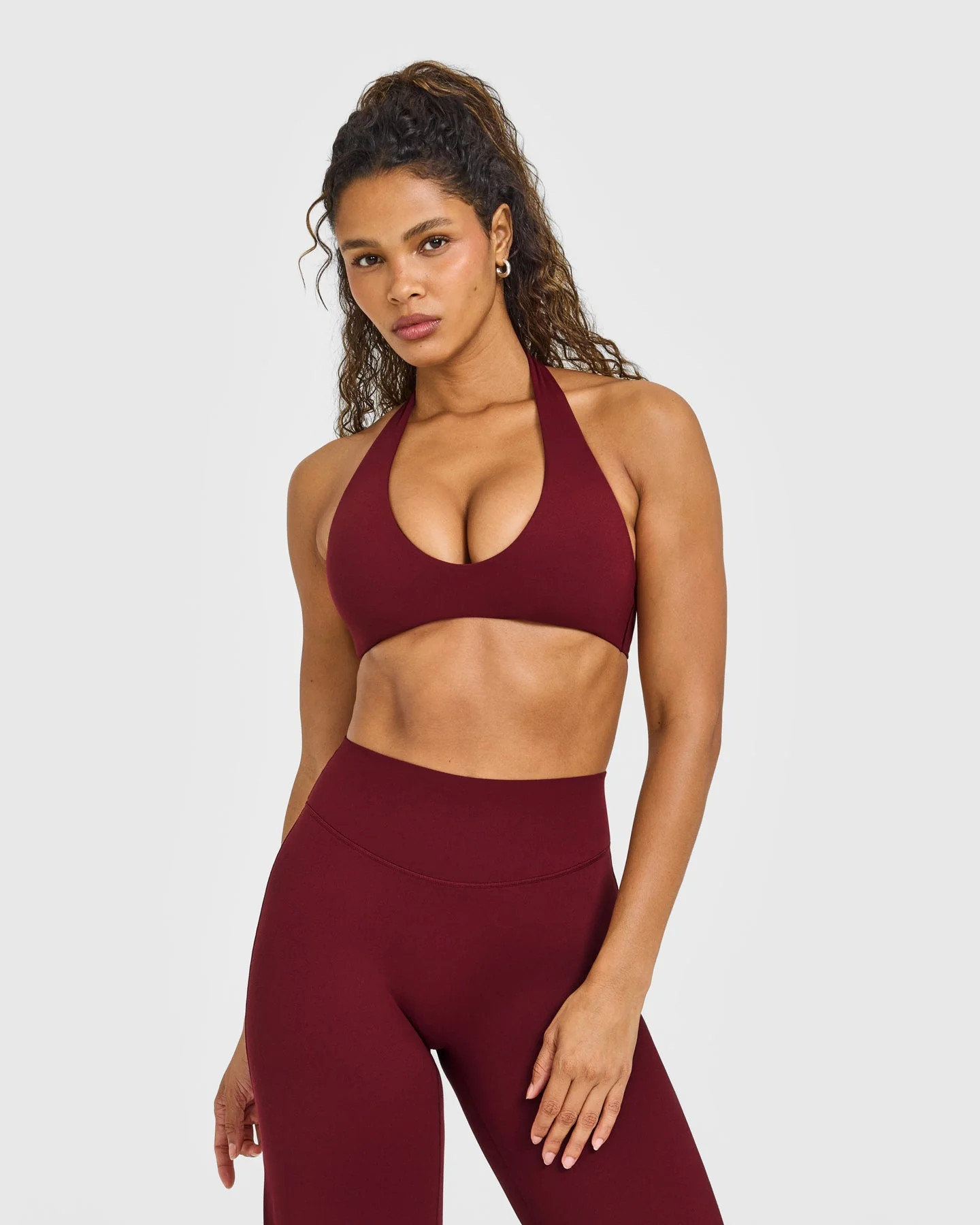 SoftMotion™ Minimal Halter Neck Bralette with White Logo 
 Light Rosewood | Oner Active (UK / US)