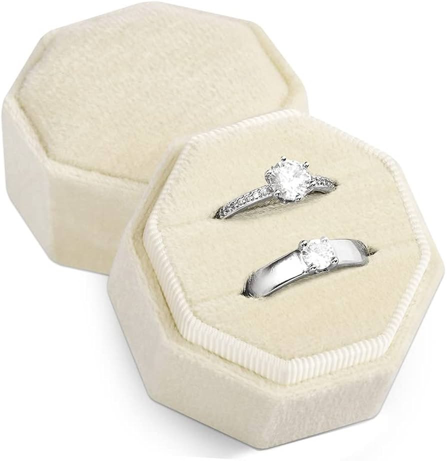 NIMSIN Ring Box for Wedding Ceremony - 12 Assorted Colors - 2 Slot Octagon Velvet Ring Box with D... | Amazon (US)