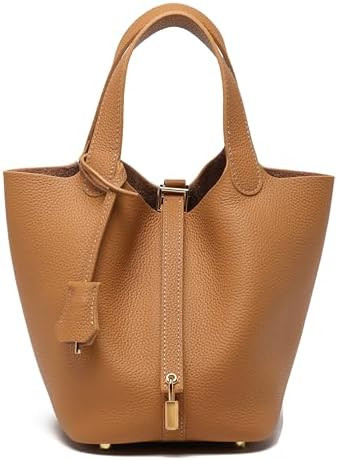 Genuine Leather Soft Bucket Bag for Women Fashion Lock Design Handbags Vegetable Basket Satchel w... | Amazon (US)