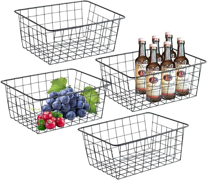 Wire Storage Baskets for Organizing, 4 Pack Metal Wire Basket with Handles,Sturdiness Small Baske... | Amazon (US)