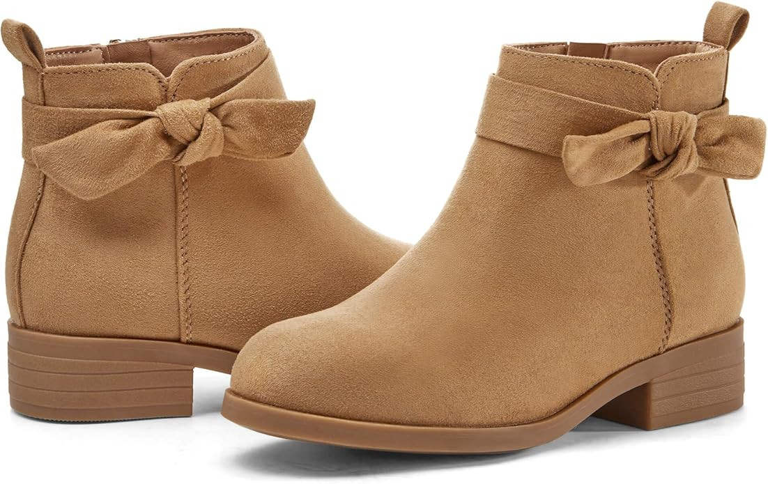 Coutgo Girls Toddler Bow knot Ankle Boots Low Chunky Heel Side Zipper Cute Dress Booties Little B... | Amazon (US)