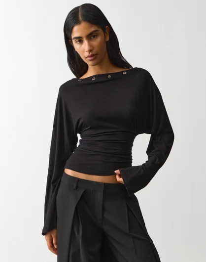 Boat Neck Eyelet Long Sleeve Top | Glassons (Australia)