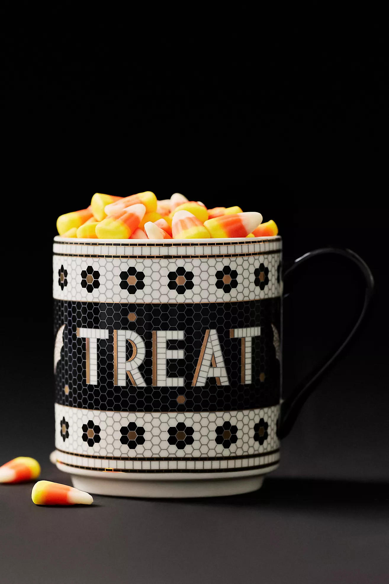 Bistro Tile Stoneware 24k Gold Accent Halloween Mug | Anthropologie (US)