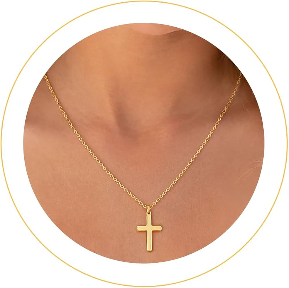 Moodear Cross Necklace for Women - 14K Gold Plated Gold Pendant Necklace, Dainty Simple Cross Jew... | Amazon (US)