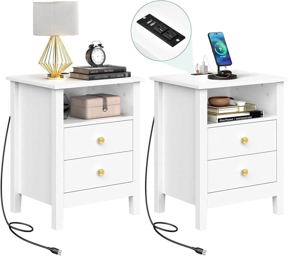 YITAHOME Nightstand with Charging Station, Night Stands with 2 Drawers for Bedroom, Modern Bedsid... | Amazon (US)