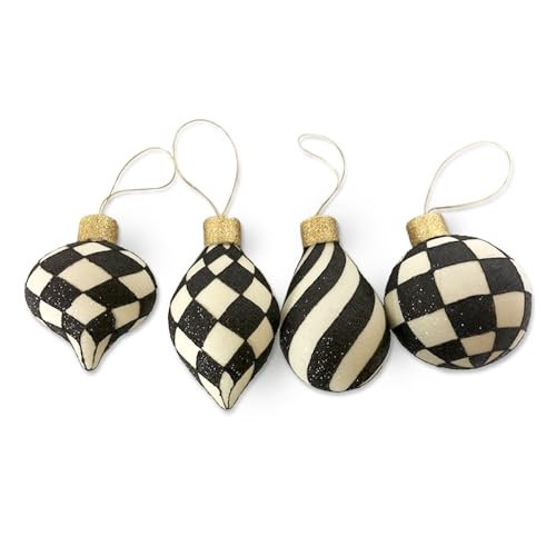 MACKENZIE-CHILDS Set of 4 Classic Courtly Glass Ornaments, Christmas Tree Decorations Set | Amazon (US)