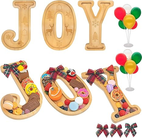 3PCS Bamboo Christmas Decorations Letters Charcuterie Board Box-(with 14 Balloons and Bow) Joy Ch... | Amazon (US)