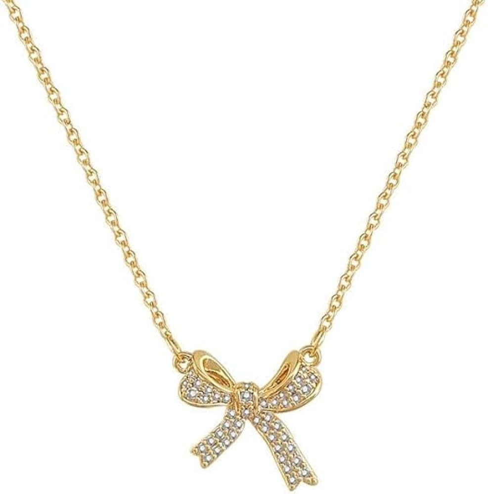 Gold Silver Bow Necklace for Women Shiny Rhinestone Bow Necklace Fashion Bow Pendant Necklace Bow... | Amazon (US)