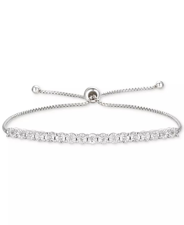 Diamond Bolo Bracelet (1/10 ct. t.w.) in Sterling Silver, 14k Gold-Plated Sterling Silver or 14k ... | Macy's