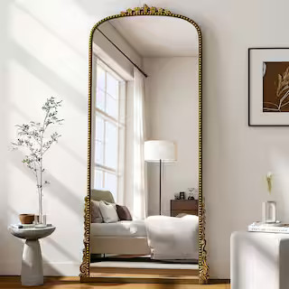 Antique Gold 32 in. W x 71 in. H Carved Arched PU Frame Full Length Floor Mirror | The Home Depot