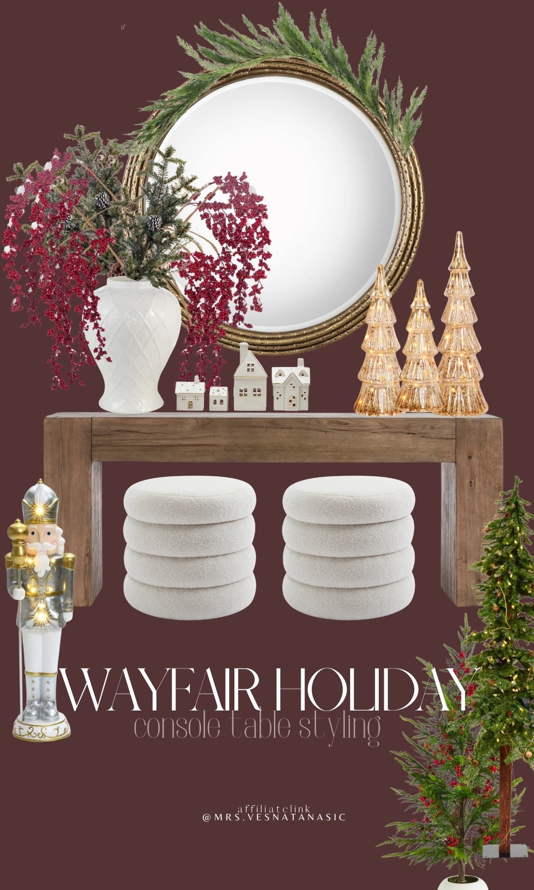 Holiday console table styling inspo! Get your home holiday ready with Wayfair — from Christmas decor, to cozy textures they have it all! @wayfair #wayfairpartner #wayfair #wayfairhome
#ad 

Christmas tree, ottoman, console table, Wayfair holiday, Wayfair Christmas, Christmas tree, Nutcracker, Christmas village, Christmas decorating, ceramic Christmas tree, holiday stems, Norfolk Pine stems, mirror, garland, ottoman, furniture, home, 

#LTKHoliday #LTKHome #LTKSeasonal