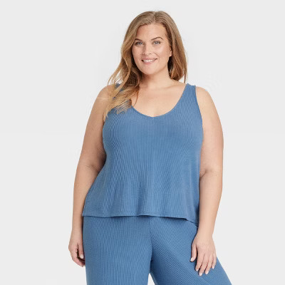 Women's Cozy Ribbed Pajama Tank Top - Auden™ Blue 2X | Target