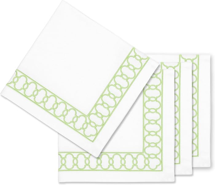 Hofdeco Premium Coastal Patio Indoor Outdoor Napkin Set of 4, 20”x20” Washable Dinner Napkins for Beach House Decor Green Embroidered Begonia Pattern Chain Frame | Amazon (US)