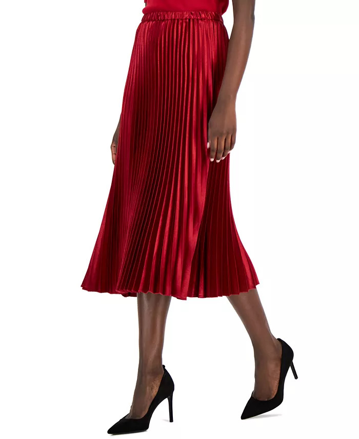 Anne Klein Petite Satin Pleated Pull-On Midi Skirt - Macy's | Macy's