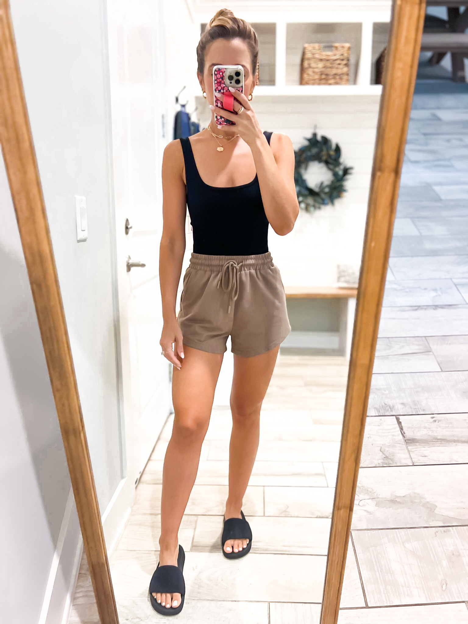 Amazon knit shorts (XS). Casual outfit. Summer outfit. Mom outfit. Amazon ribbed bodysuit (small). Amazon summer shorts. Casual style. Travel outfit. Airport outfit. I LOVE these shorts!! Lululemon slide sandals (size up if you are a half size).

#LTKshoecrush #LTKunder50 #LTKtravel