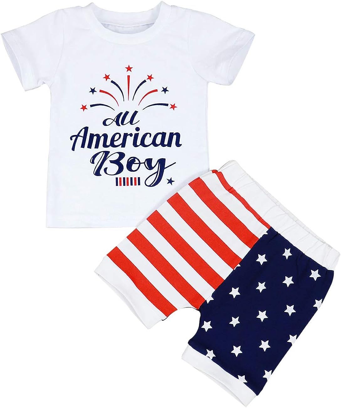 Baby Boy Outfits Summer American Flag Pants American Boy Letter Print Tops Clothing Set | Amazon (US)