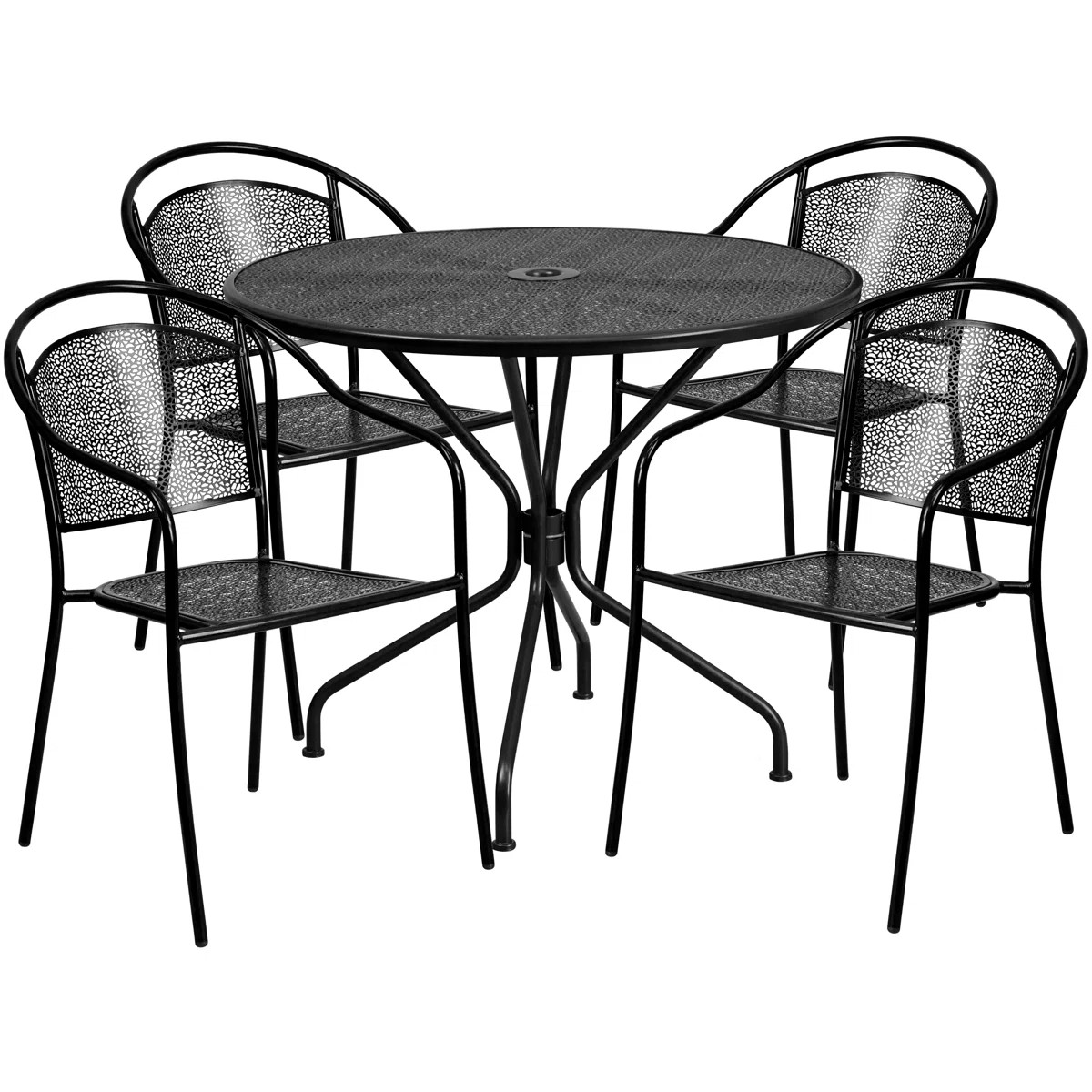 Chanea 35.25'' Round Indoor-Outdoor Steel Patio Table Set with 4 Round Back Chairs | Wayfair North America