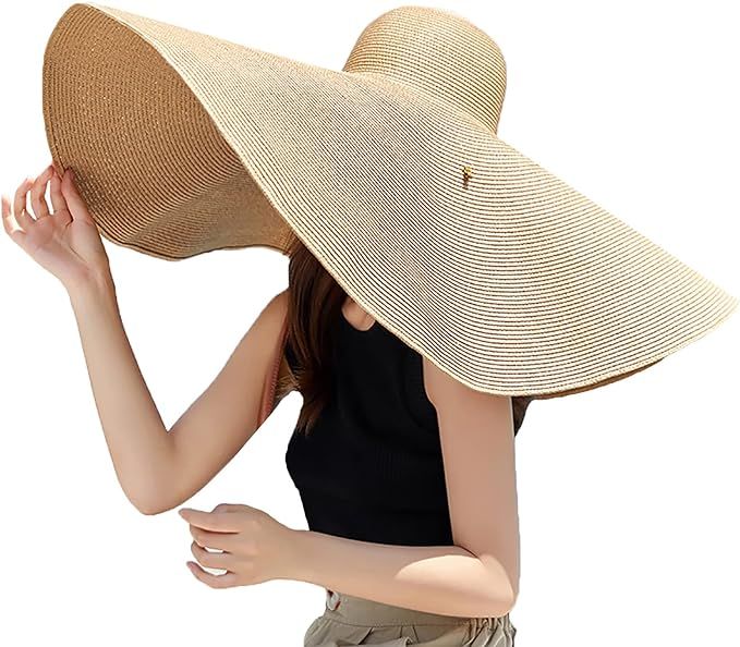 Oversized Beach Straw Hats for Women Extra Large Wide Brim Beach Hat Foldable Roll up Floppy Sun ... | Amazon (US)
